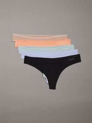 blk/cdr/ppy pnch/ether/prpstr bl 5 pack thongs - ideal cotton for women calvin klein