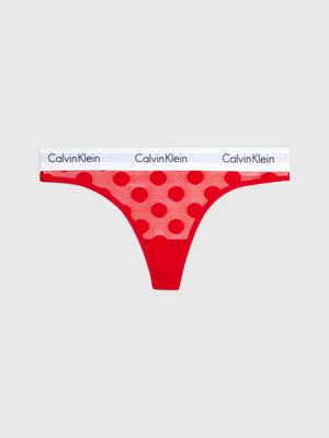 Calvin Klein Women's Modern Cotton Stretch Thong Panties, Scotish Plaid +  Rouge/Sundried Tomato, S