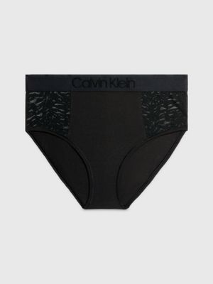 Calvin Klein brazilian brief with lace applique in black