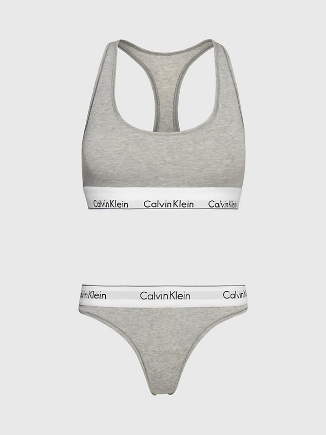grey set van bralette en string - modern cotton voor dames - calvin klein