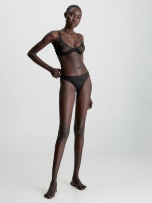 Calvin Klein Women's Sheer Marquisette Thong String Panty, Black, Small -  NEW 