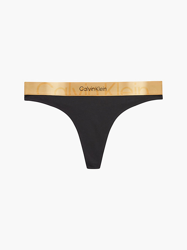 BLACK W. OLD GOLD WSB Thong - Embossed Icon for women CALVIN KLEIN