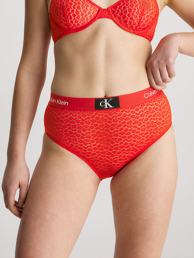 red spitzen-bikinislip mit hoher taille - ck96 für damen - calvin klein