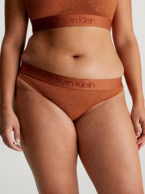Calvin Klein Women's Lace Trim Bikini Underwear Mellow Orange Size S 