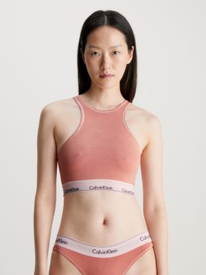 Calvin Klein Women`s Motive Cotton Bralette (Birght  Quartz(QP1451-676)/White, Small) at  Women's Clothing store