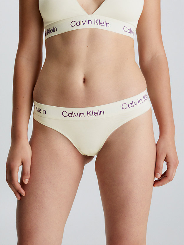 bone white/sunset purple logo thong - modern cotton for women calvin klein