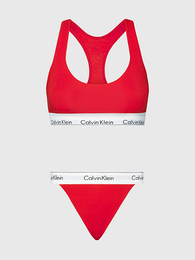 red bralette and thong set - modern cotton for women calvin klein