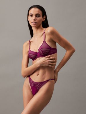 purple thong - minimalist lace for women calvin klein