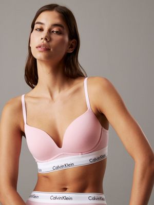 buff pink push up plunge bra - icon cotton modal for women calvin klein