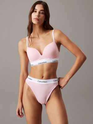 buff pink push up plunge bra - icon cotton modal for women calvin klein