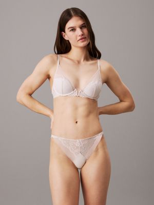 beige koronkowy biustonosz plunge demi dla kobiety - calvin klein