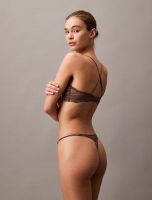 plum truffle string van kant en mesh voor dames - calvin klein