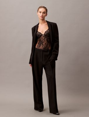 black lace and mesh bodysuit for women calvin klein