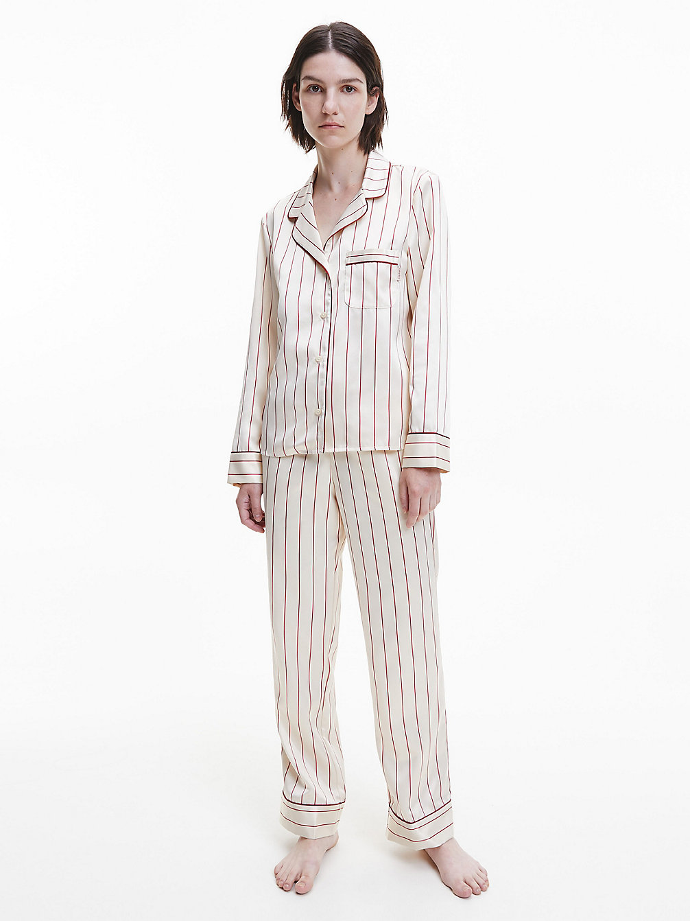 CK PIN STRIPE_TAPIOCA Satijnen Pyjamacadeauset undefined dames Calvin Klein