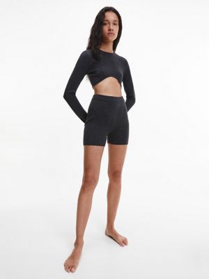 Calvin klein long sleeve deals crop top and shorts set