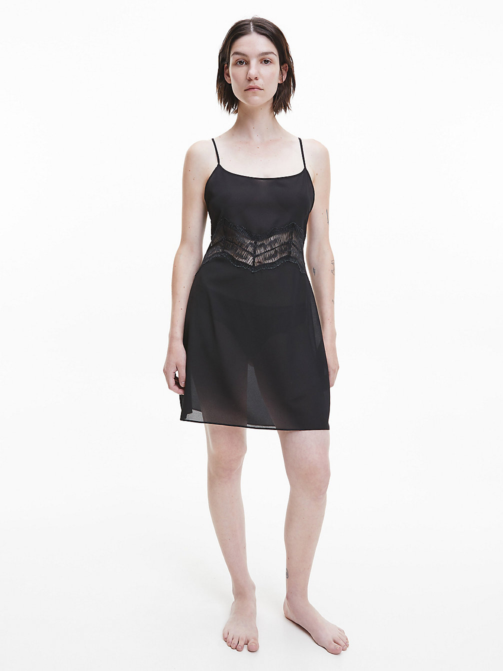 BLACK > Ночная сорочка из сатина с кружевом > undefined Женщины - Calvin Klein