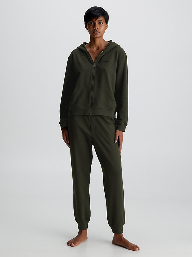 sweat-shirt à capuche d’intérieur zippé - modern cotton green pour femmes calvin klein