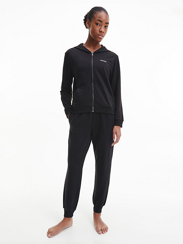 sweat-shirt à capuche d’intérieur zippé - modern cotton black pour femmes calvin klein
