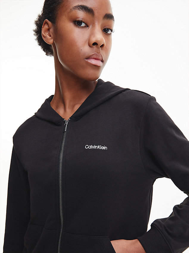 black lounge hoodie met rits - modern cotton voor dames - calvin klein