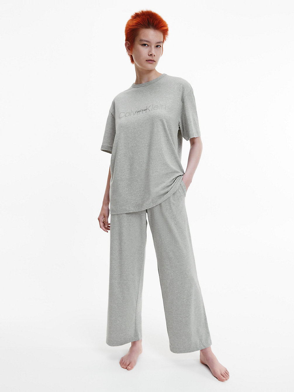 GREY HEATHER Ensemble De Pyjama Long - Embossed Icon undefined femmes Calvin Klein
