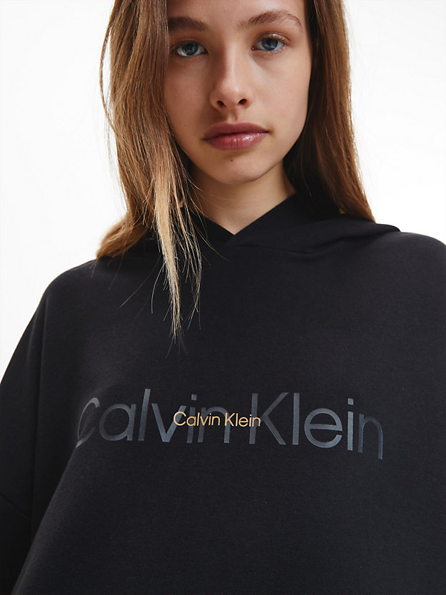 BLACK W. OLD GOLD LOGO Lounge Hoodie - Embossed Icon for women CALVIN KLEIN