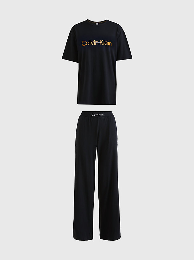 BLACK W. OLD GOLD LOGO Pants Pyjama Set - Embossed Icon for women CALVIN KLEIN