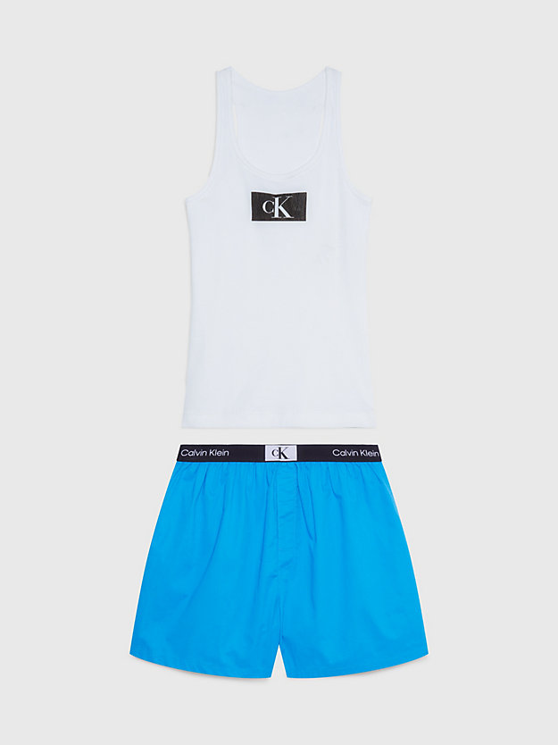 white top/brilliant blue bottom/bag shorts pyjama set - ck96 for women calvin klein