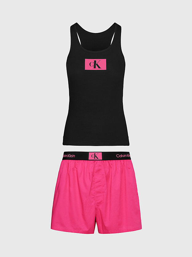 black top/fuchsia rose bottom/bag shorts pyjama set - ck96 for women calvin klein