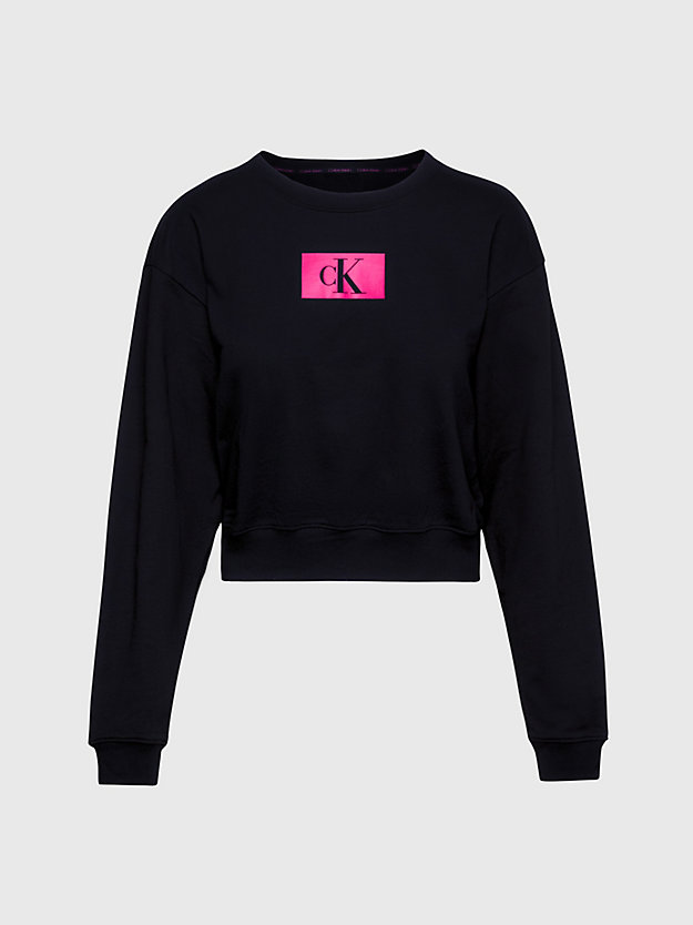 black w/ fuchsia rose logo lounge-sweatshirt - ck96 für damen - calvin klein