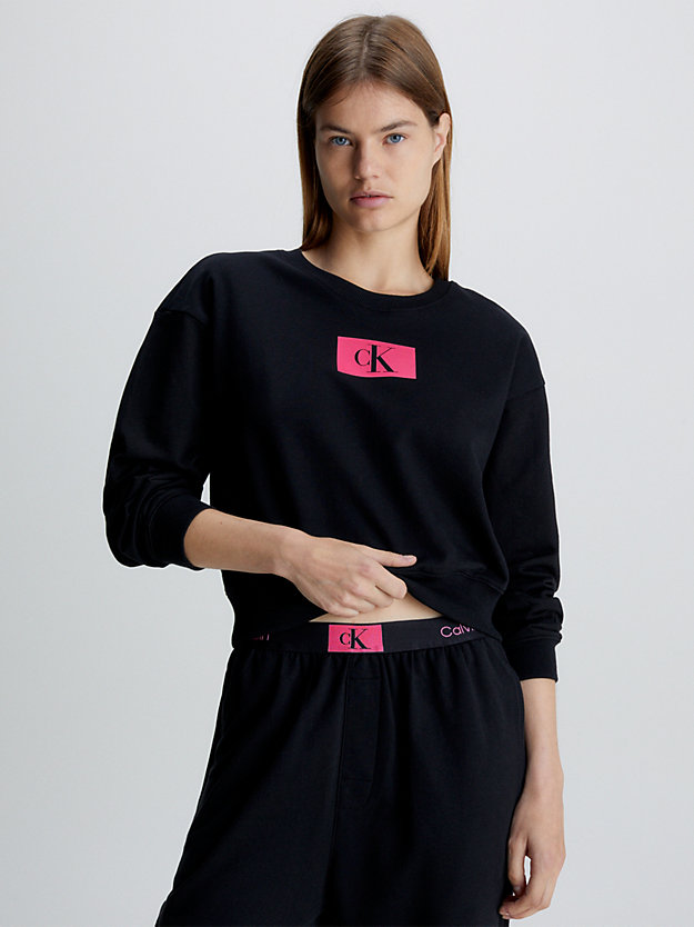 black w/ fuchsia rose logo lounge sweatshirt - ck96 for women calvin klein