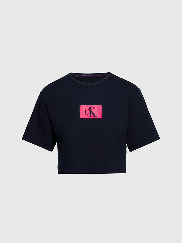 black w/ fuchsia rose logo lounge-t-shirt - ck96 für damen - calvin klein