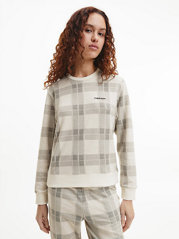 TEXTURED PLAID_OATMEAL Pyjama-Top – Modern Cotton für Damen CALVIN KLEIN
