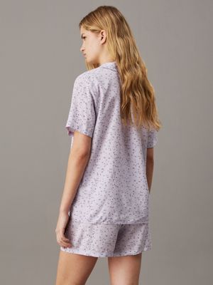 scatter logo print_lavender blue shorts pyjama set for women calvin klein