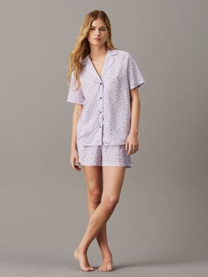 scatter logo print_lavender blue shorts pyjama set for women calvin klein