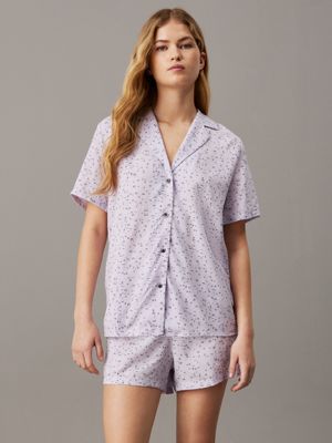 scatter logo print_lavender blue shorts pyjama set for women calvin klein