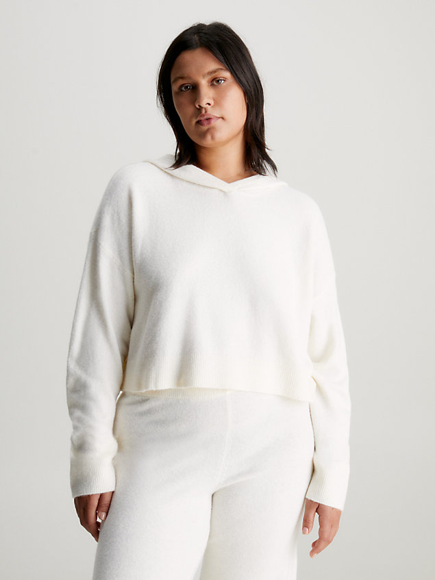 white soft knit lounge hoodie for women calvin klein