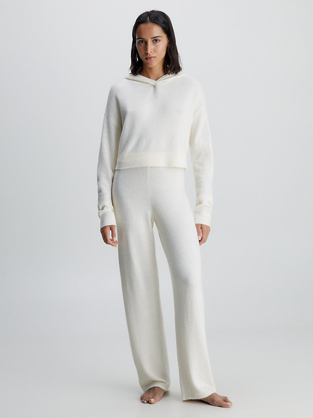 white soft knit lounge hoodie for women calvin klein