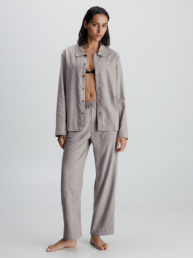 grey pyjama-top aus flanell für damen - calvin klein