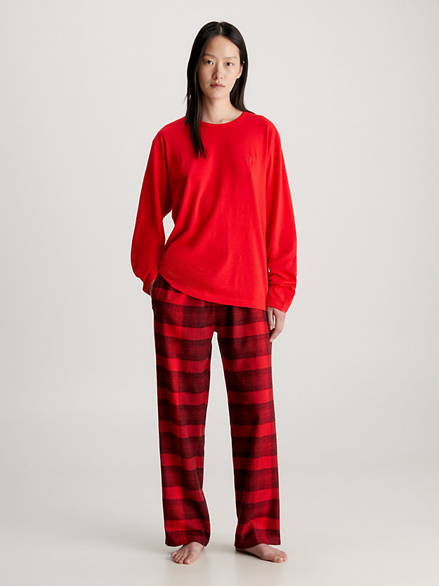 gradient check/rouge blk ground flannel pyjama set for women calvin klein