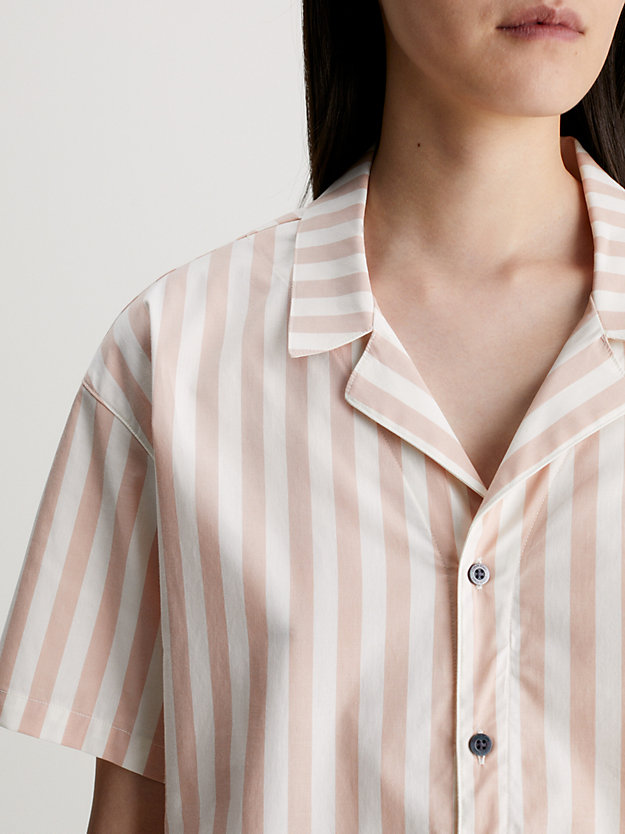 ensemble de pyjama court - pure cotton chambray stripe/ash rose pour femmes calvin klein