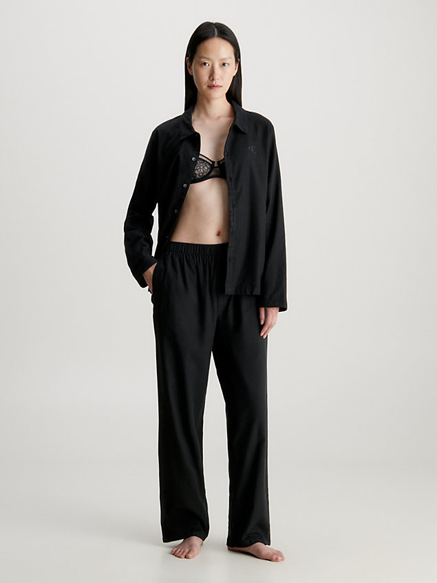 black pyjama-set aus flanell für damen - calvin klein