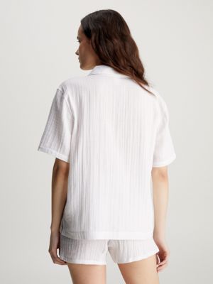 white pyjama top - pure textured for women calvin klein