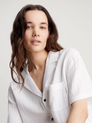 white pyjama top - pure textured for women calvin klein