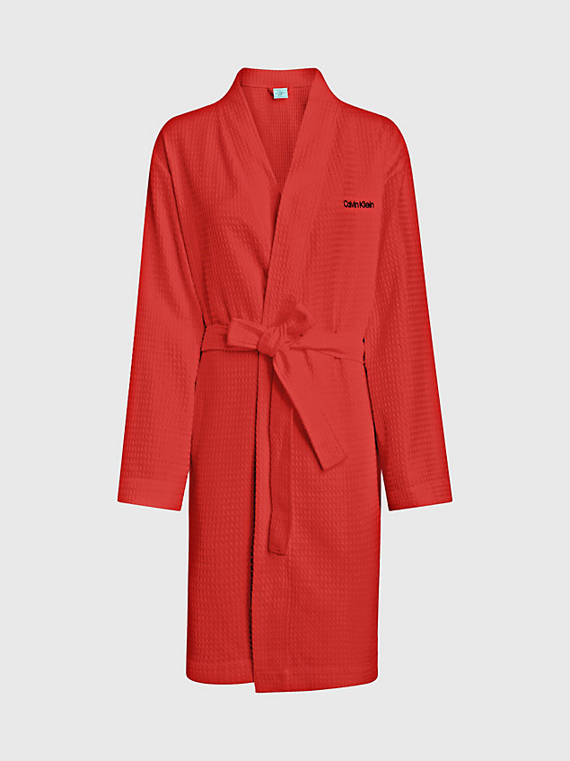 red waffle cotton bathrobe for women calvin klein