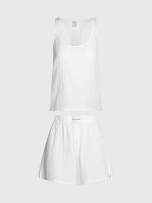 white cami and shorts pyjama set for women calvin klein