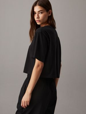 black cropped pyjama top - pure cotton for women calvin klein