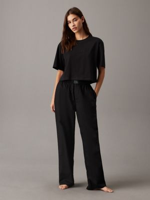 black cropped pyjama top - pure cotton for women calvin klein