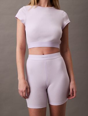 lilac quartz lounge shorts - cotton stretch rib for women calvin klein