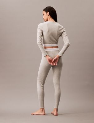 grey heather cropped lounge t-shirt - cotton stretch rib voor dames - calvin klein