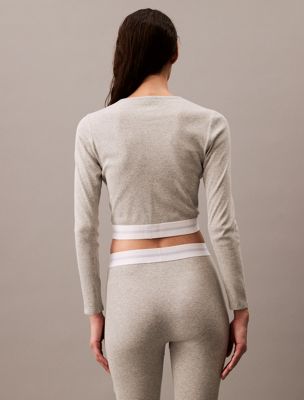 grey heather cropped lounge t-shirt - cotton stretch rib voor dames - calvin klein